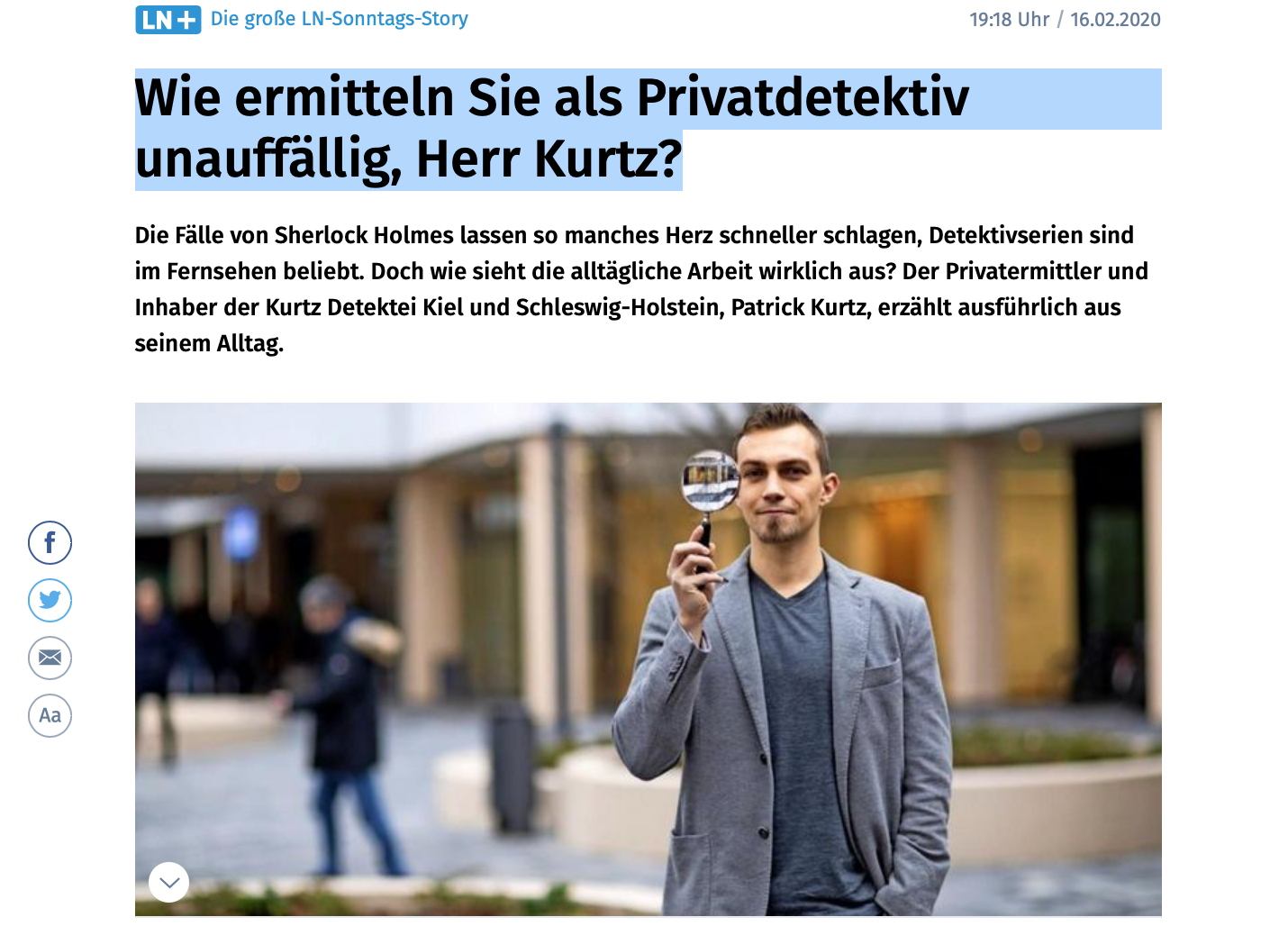 Patrick Kurtz Lübecker Nachrichten, Privatdetektiv Lübeck, Detektei Lübeck, Detektiv Lübeck, Detektivagentur Lübeck